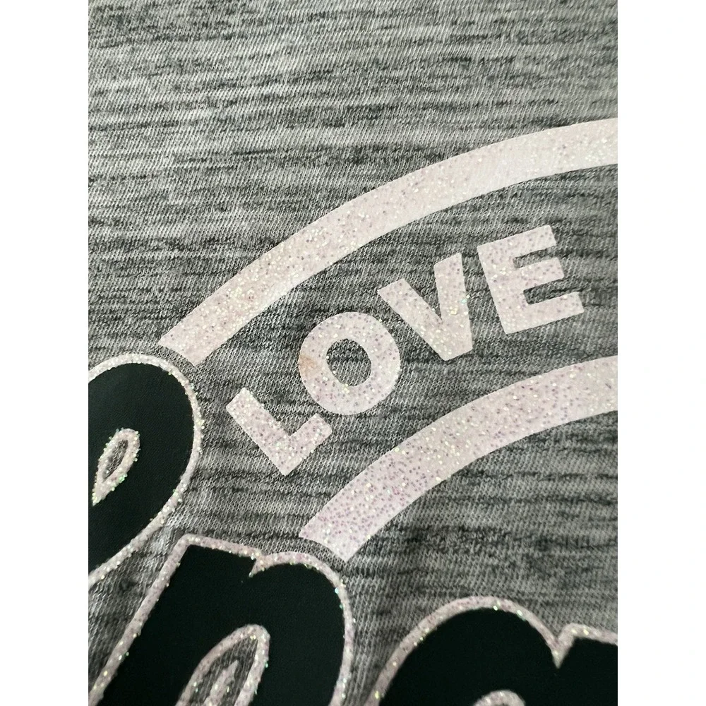 5th & Ocean Girls 10 Spartans Love Love Love Glitter Graphic T-Shirt Gray Kids - Picture 4 of 5